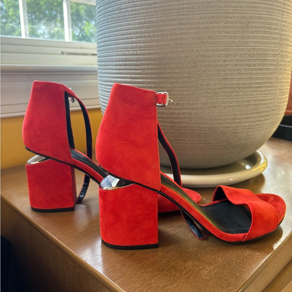 Alexander Wang Abby Tilt-Heel d'Orsay Suede Sandal, Red